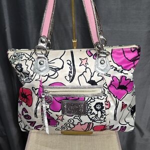Coach Poppy Floral Tote in Cream, Pink and Silver